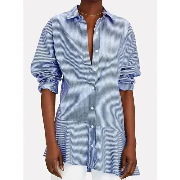Veronica Beard Tops - VERONICA BEARD Gilda Asymmetrical Striped Poplin Shirt Size‎ 4